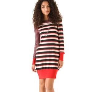Marc Jacobs 100% wool sweater dress long sleeve striped red orange sz s